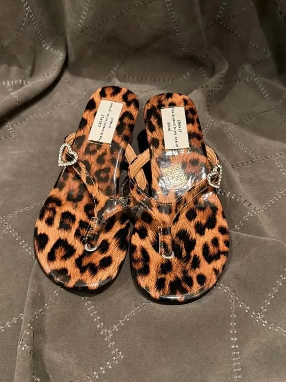 Trivaya Women's Leopard Print Rhinestone Heart Wedge Sandals